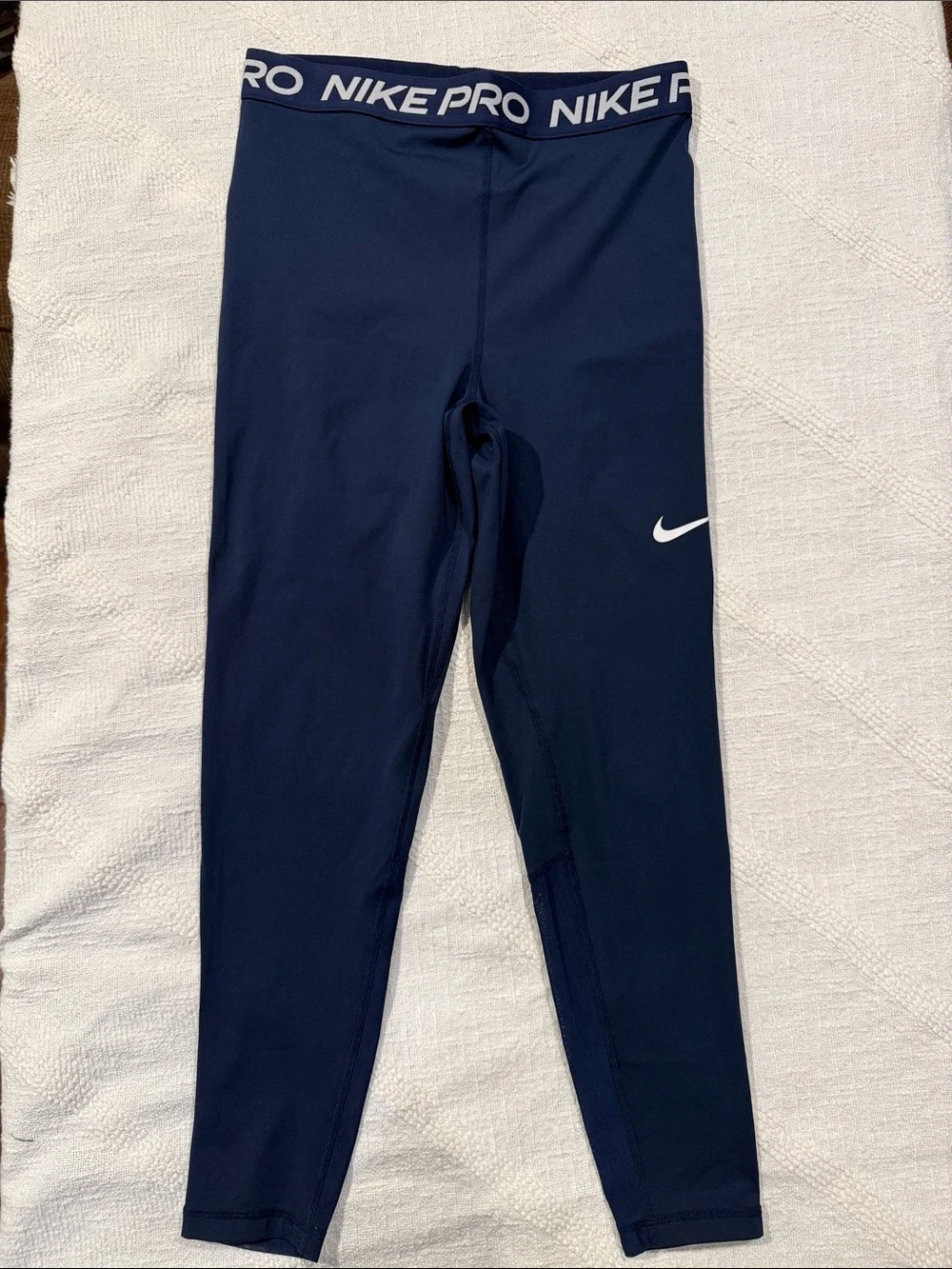 Nike Kids Navy Blue Compression Leggings with White Swoosh